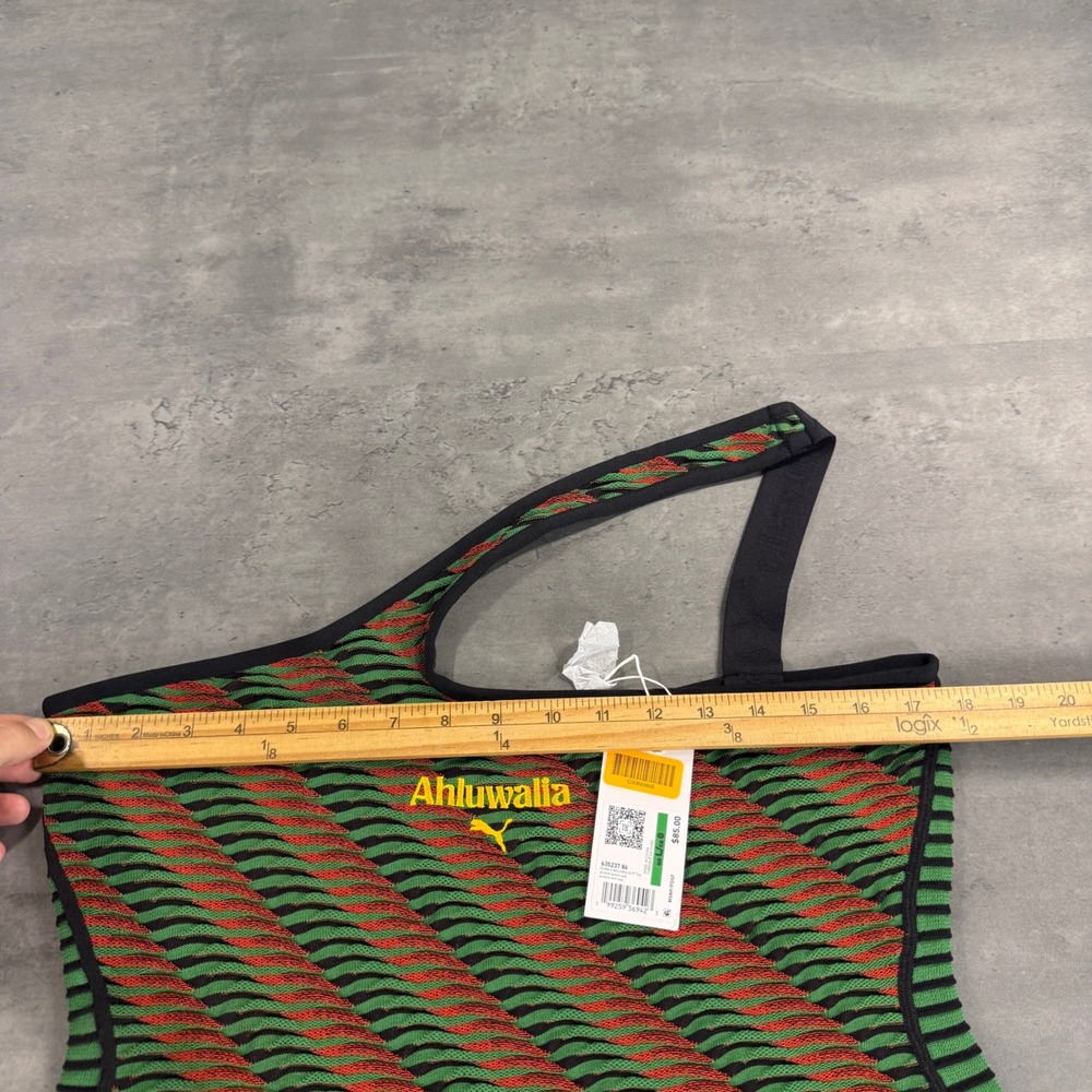 Puma Top Womens L Ahluwalia T7 Top Archive Green Red One Shoulder Knit NEW - Picture 6 of 11